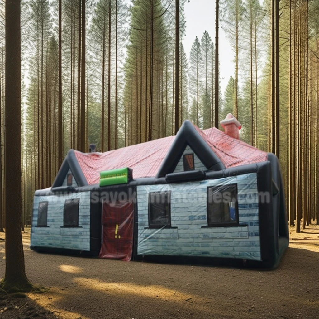 Sayok Waterproof Flame Retardant PVC Portable Mobile Blow up Air House Christmas Pub Camping Inflatable Log Cabin Tent