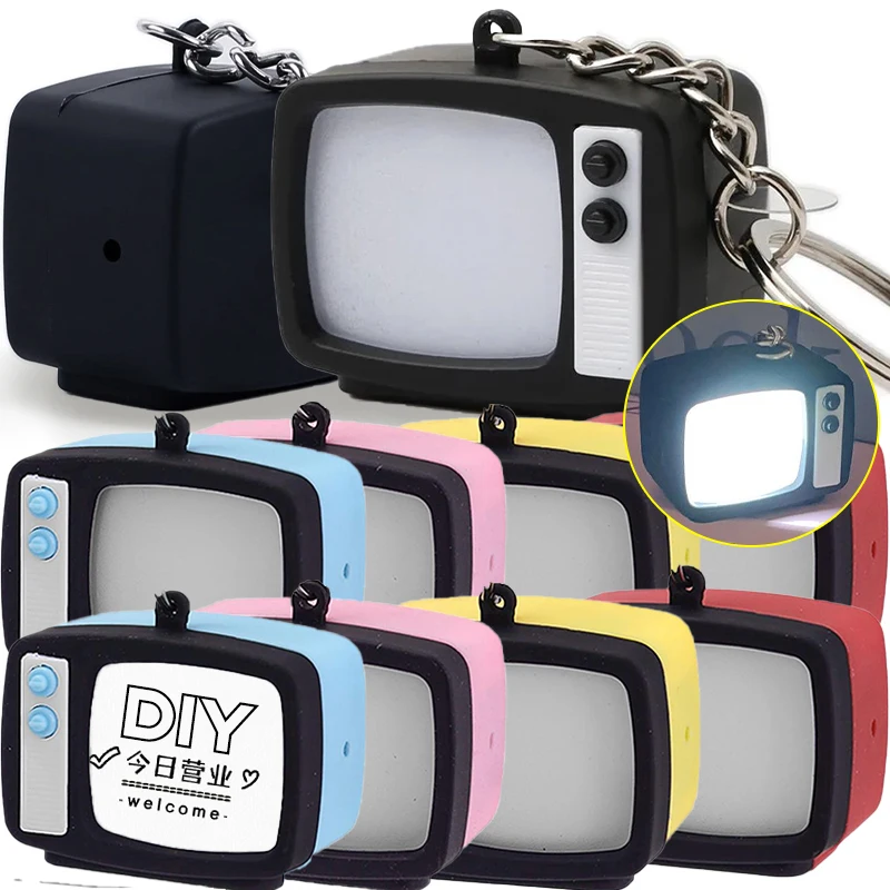 DIY Custom Screen Pattern Retro TV Keychain Mini TV Model Keyring LED Light Sound Bag Charms Keychain for Men Women Gift