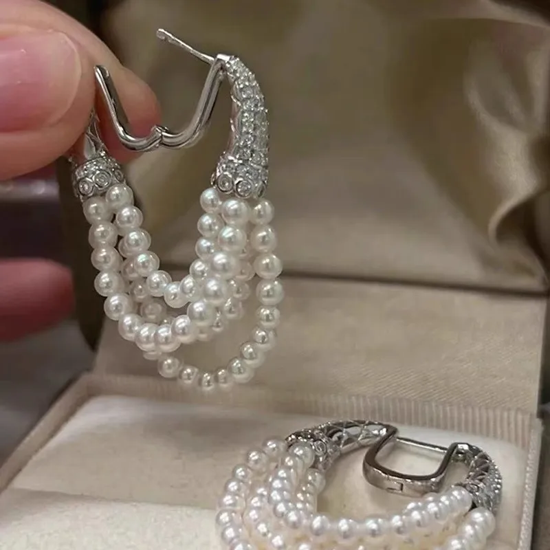 

MeiBaPJ Luxurious 3mm Natural Round Pearls Fashion Drop Earrings 925 Silver Fine Wedding Jewelry for Women