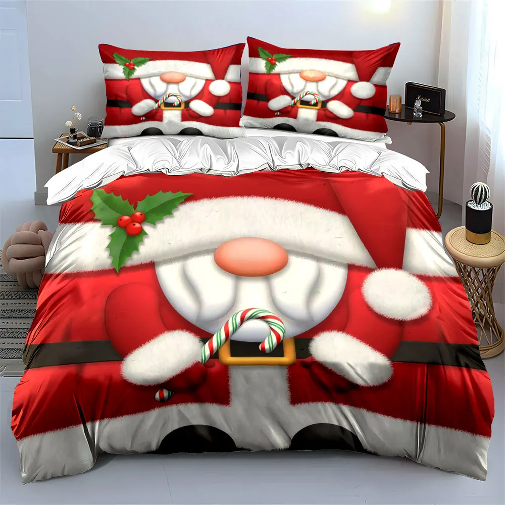 Santa Claus holding a candy cane with a festive vibe Print Duvet Cover Bedding Set Included 1*Duvet Cover 2*Pillowcases