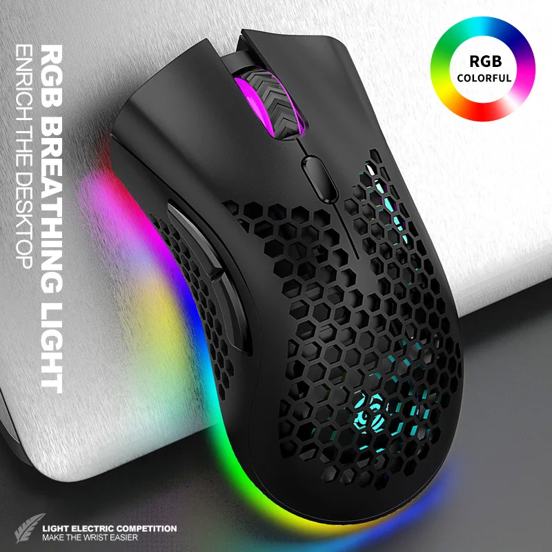 2.4G Wireless Gaming Mouse Lightweight Honeycomb Hollow Shell RGB Backlit Programmable Rechargeable Optical Computer Mouse