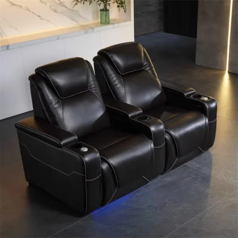 Top Leather Power Reclining Movie Theater Sofa Popular Electric Waterproof Durable Cinema