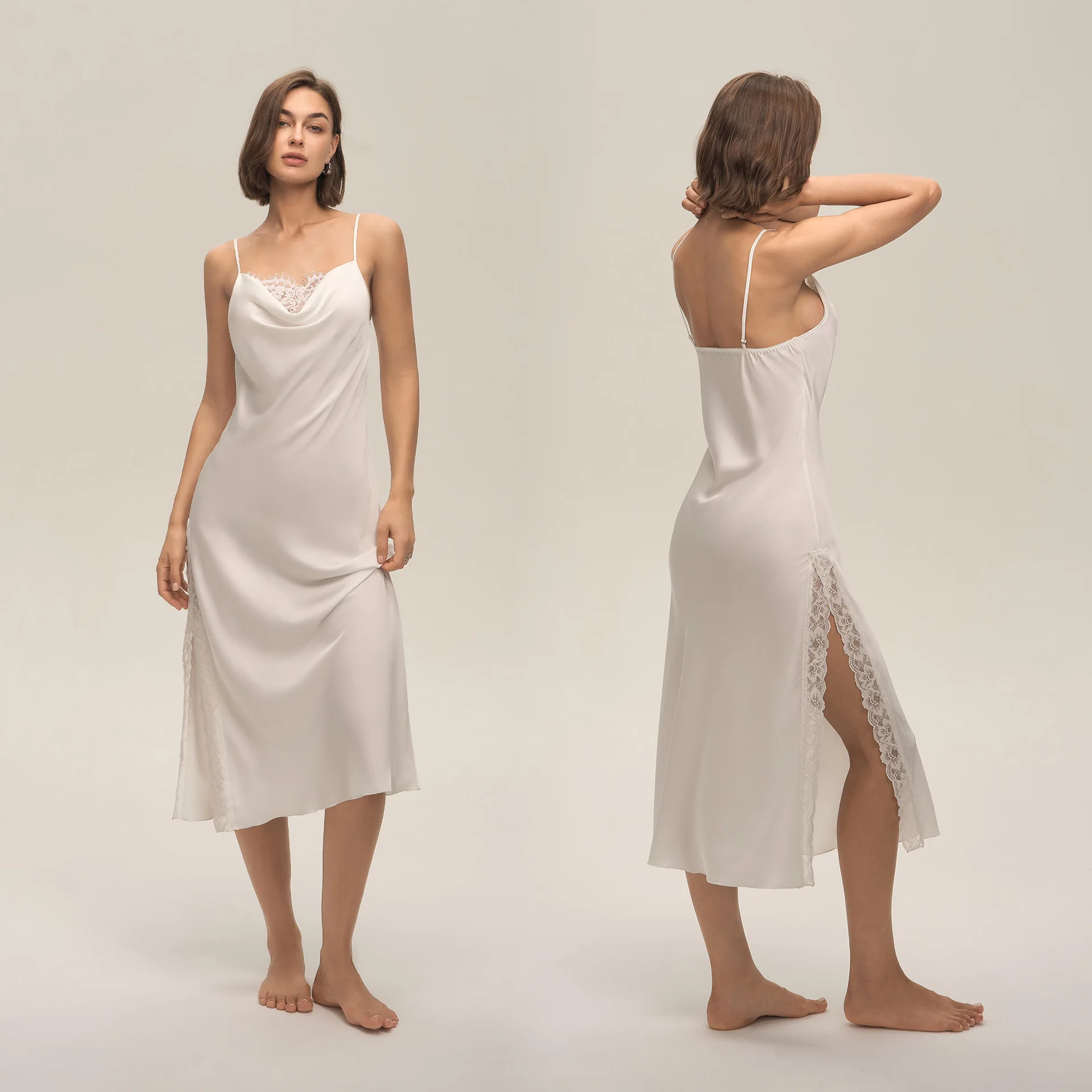 

Sexy Spaghetti Strap Nightgown Lingerie Chemise Sleepwear Elegant Backless Lace Long Nightdress Homewear Rayon Loungewear Nighty