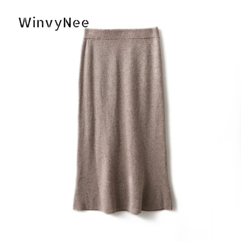 WinvyNee Women Pure Wool Midi Skirt Bodycon Smooth Texture High Rise Business Commute Soft Warm Fashion Trendy Garment ZE1853011