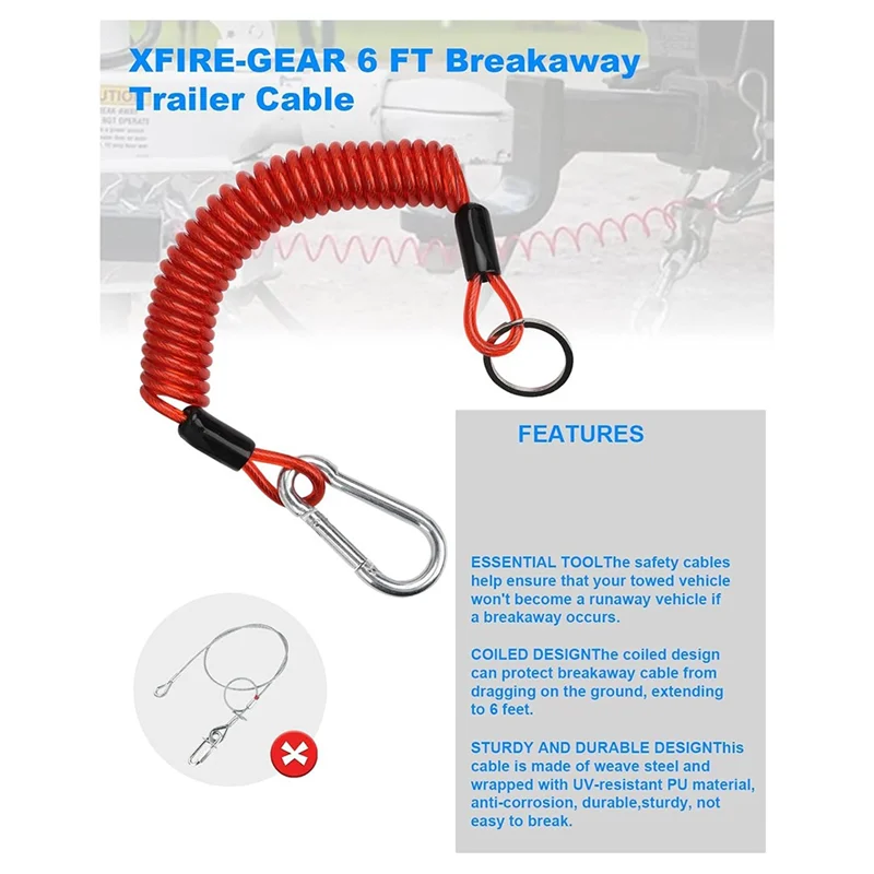 ABGR-2PCS 6FT كابل مقطورة الانفصال ، كابل أمان المقطورة الانفصالية سحب الربيع سلك ملفوف لمعسكر مقطورة RV