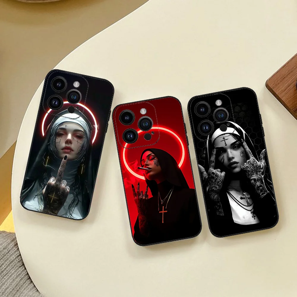 

S-Smoking-Nuns-Art-A-Aesthetic Phone Case For Apple IPhone 16,15,14,13,12,11,XS,XR,X,8,7,Pro,Max,Plus,mini Silicone Black Cover