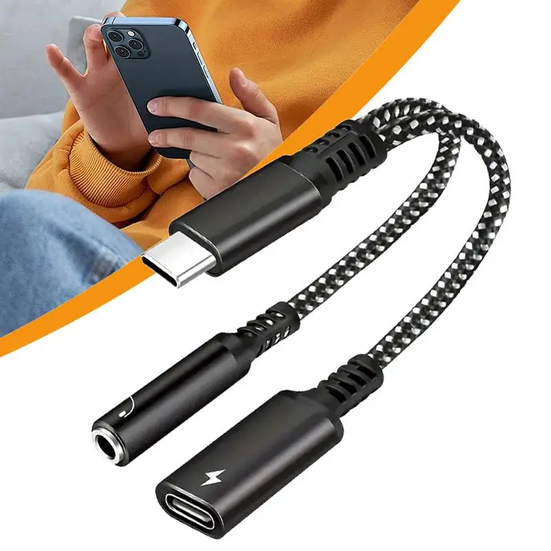 Headphone Jack Splitter 2 Way Cable Splitter 3.5mm Audio Splitter Headphone Adapter 2 IN 1  Type C Charge Audio Aux Adaptor