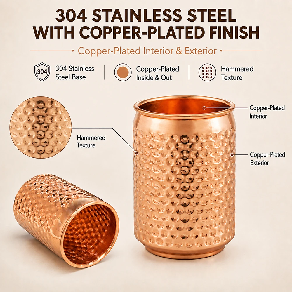Copper Cola Cup Stainless Steel Rose Gold Tone Cocktail Cup Hammered Juice Beer Cups for Travel Party and Bar Accessories