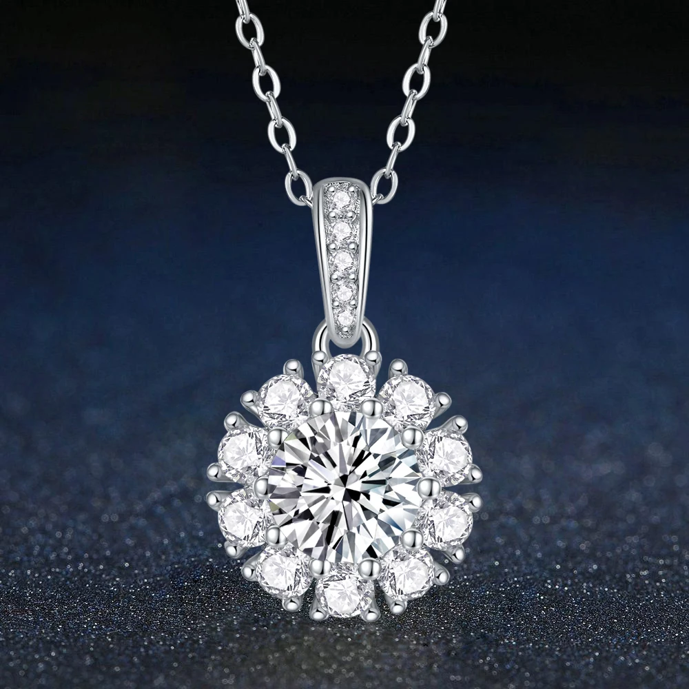 1CT Moissanite Necklace for Women 925 Sterling Silver Chain Excellent Cut Diamond Pendant Luxury Fine Jewelry Gift - Blossom