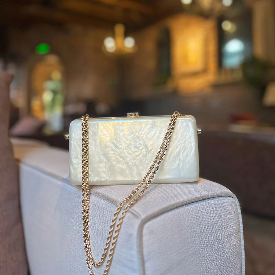 New Fashionable Summer Beach Acrylic Evening Clutch Small Square Handbag for Women Single Shoulder and Crossbody view 2