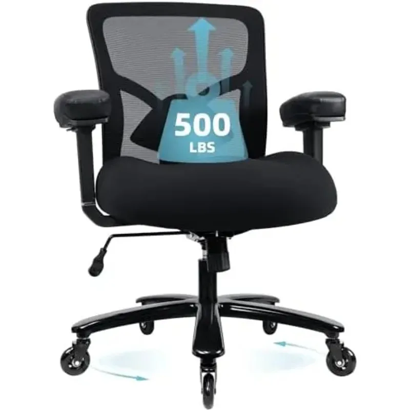 500LBS Big and Tall Office Chair with 4D Armrests & Adjustable Backrest, Heavy Duty Office Chair for Heavy People