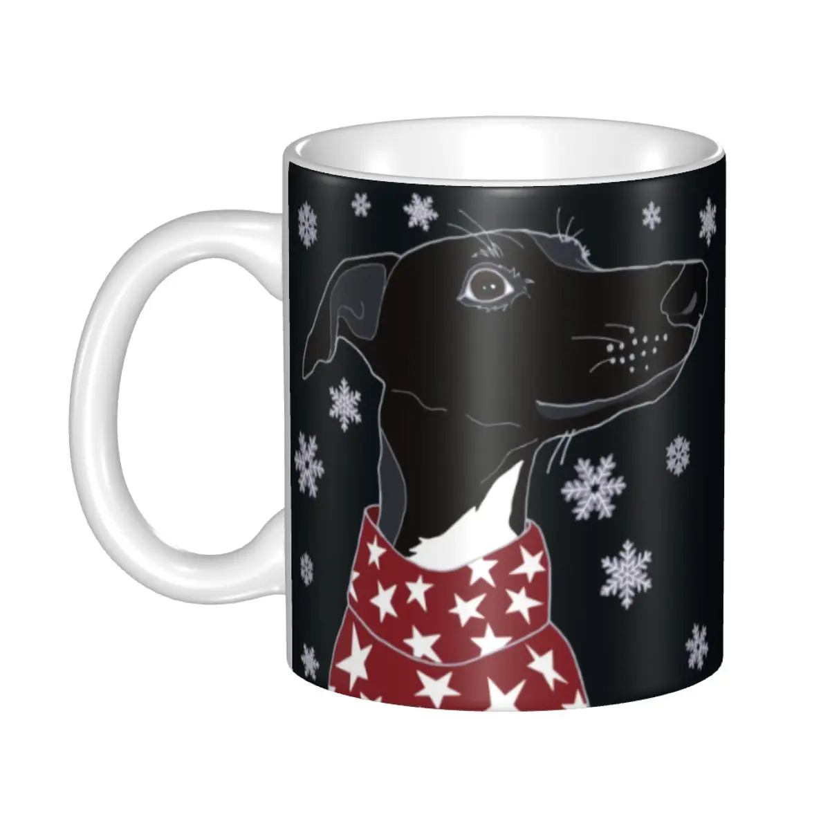 Cute Winter Whippet Mugs Custom Lurcher Greyhound Dog Coffee Ceramic Mug Creative Present Outdoor Work Camping Mugs