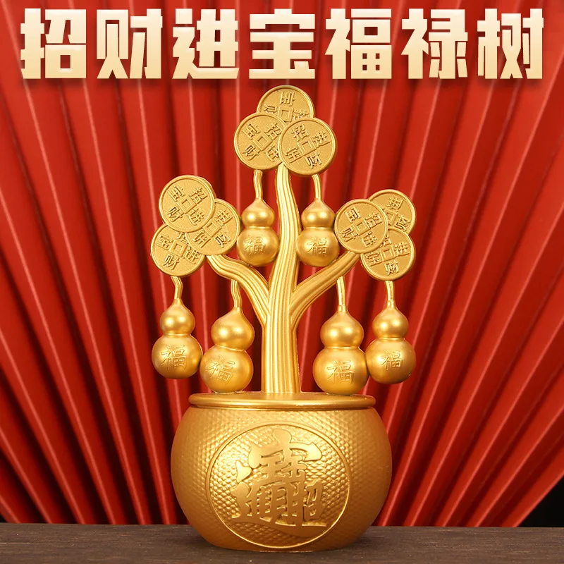 

Новая тыква с удачей, денежное дерево, чаша с сокровищами, вращающееся украшение для богатства, украшение для дома, гостиная, денежное дерево, церемония открытия