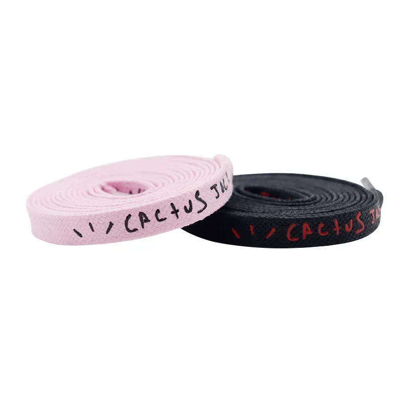 Trendy Brand Adorable Black Pink Shoe Laces 8mm Flat Printing Cactus Jack Wax Cotton Shoelaces for Canvas Shoes Leisure Sneakers