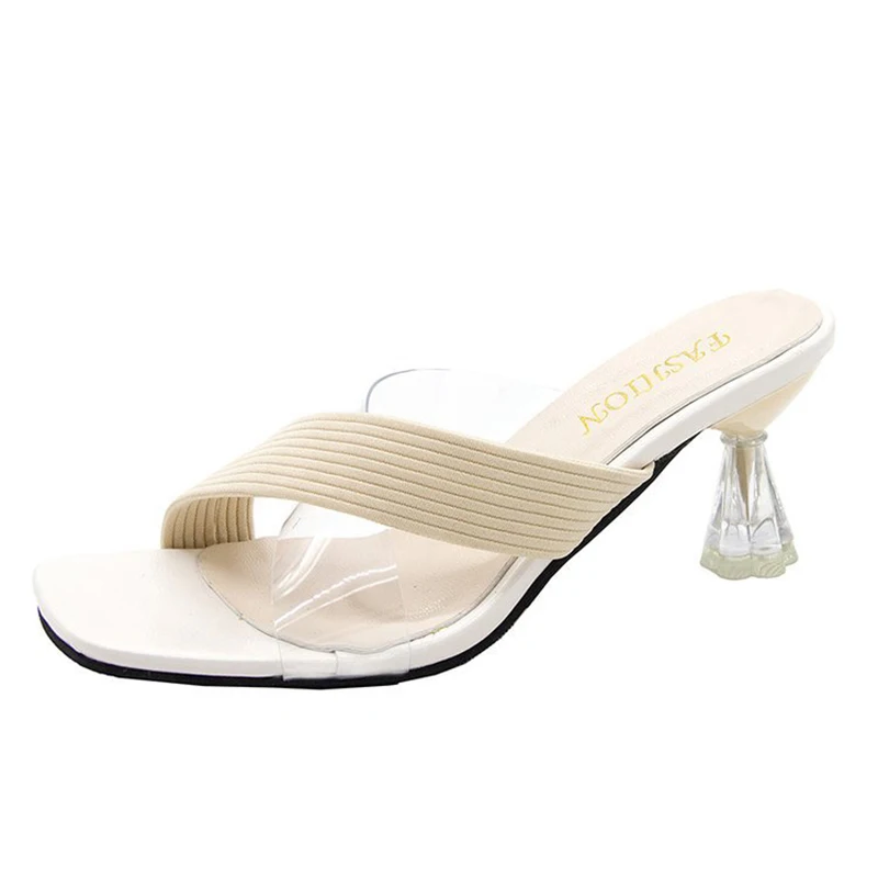 See-through heels flip-flops for women summer 2025 with thin heels and square peep-toe Roman sandals