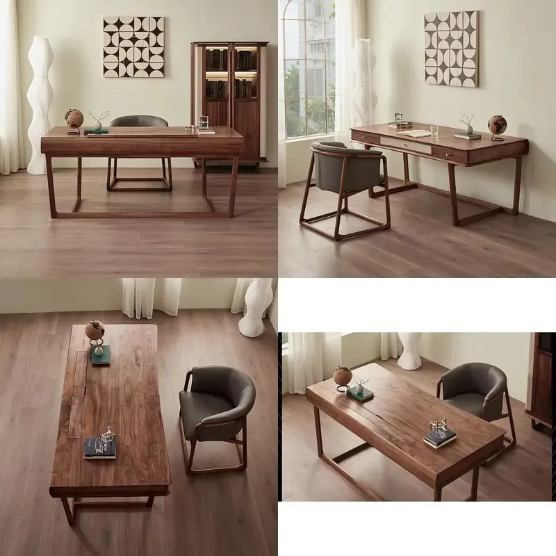 Italian Style Light Luxury Nordic Black Walnut Solid Wood Executive Desk with Cooling Function for Study and Work
