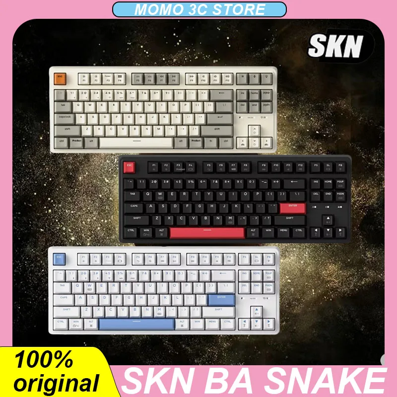 

Беспроводная механическая клавиатура Skn Ba Snake, 3 режима, Buletooth Hot Swap RGB прокладка, 87 клавиш, эргономичная офисная игровая клавиатура для ПК