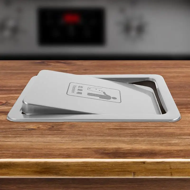 Nice Kitchen Cabinet Countertop Embedded Trash Can Lid Stainless Steel Recessed Trash Bin Cover Rectangular Waste Chute Lid For