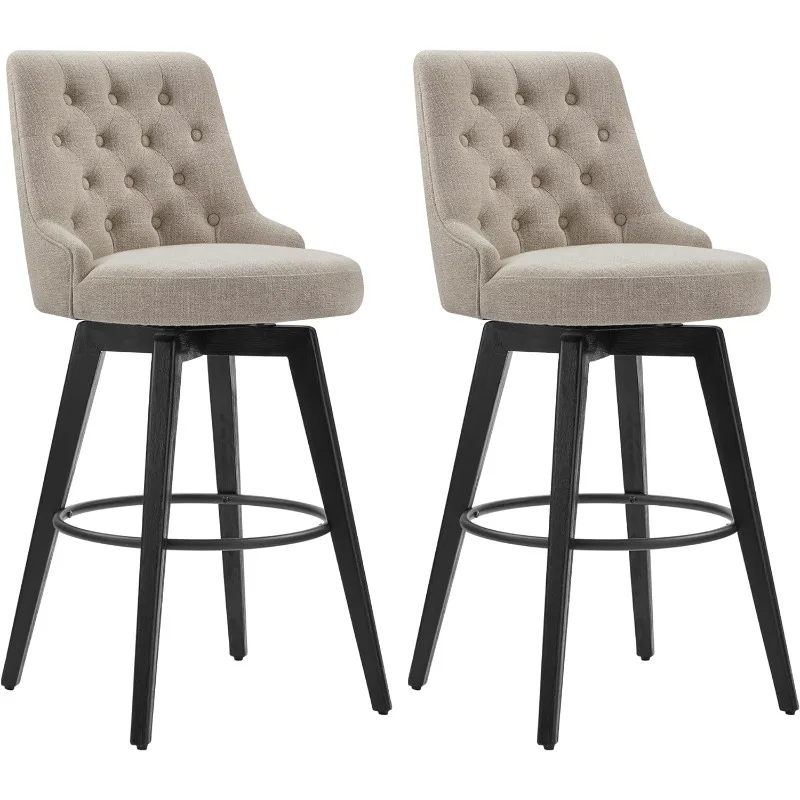 

360° Swivel Upholstered Bar Stool with Back, 30" H Bar Height Barstools, Set of 2, Performance Fabric in Tan