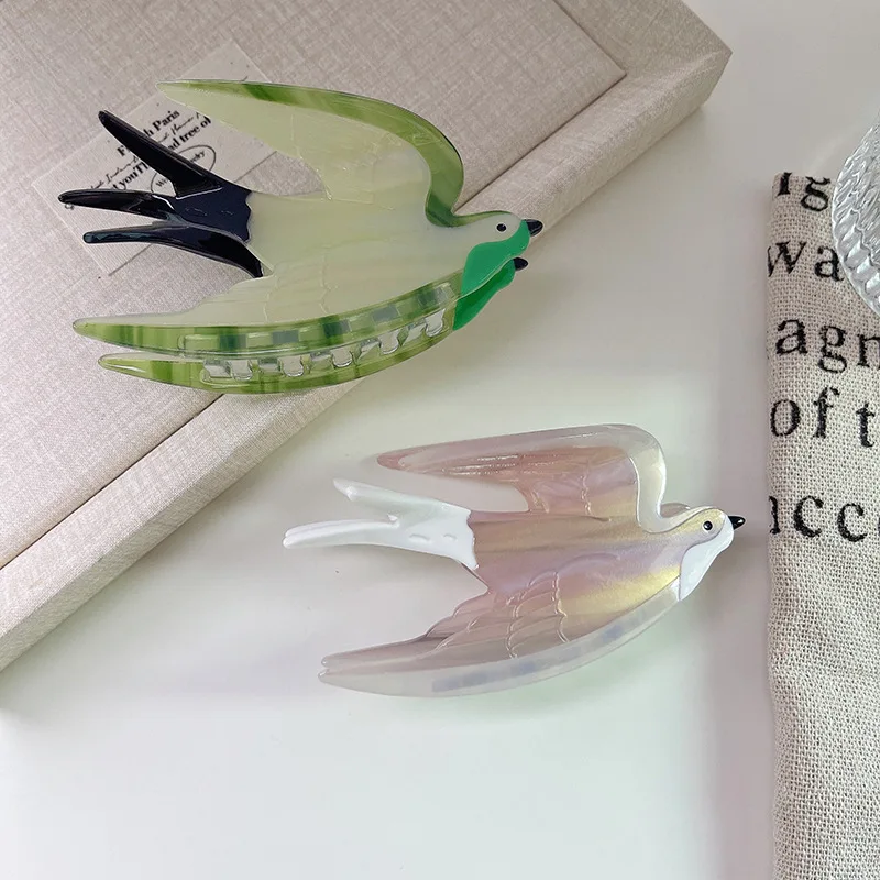 Design Swallow Grab Clip Premium Animal Acetate Hairpin Cute Color Matching Peace Dove Shark Clip Women's Hair Accessories