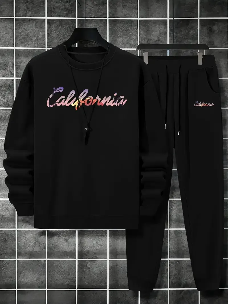 

Новый мужской комплект с капюшоном с круглым вырезом на весну и осень 2024, повседневный и удобный 3D-принт с буквенным принтом.