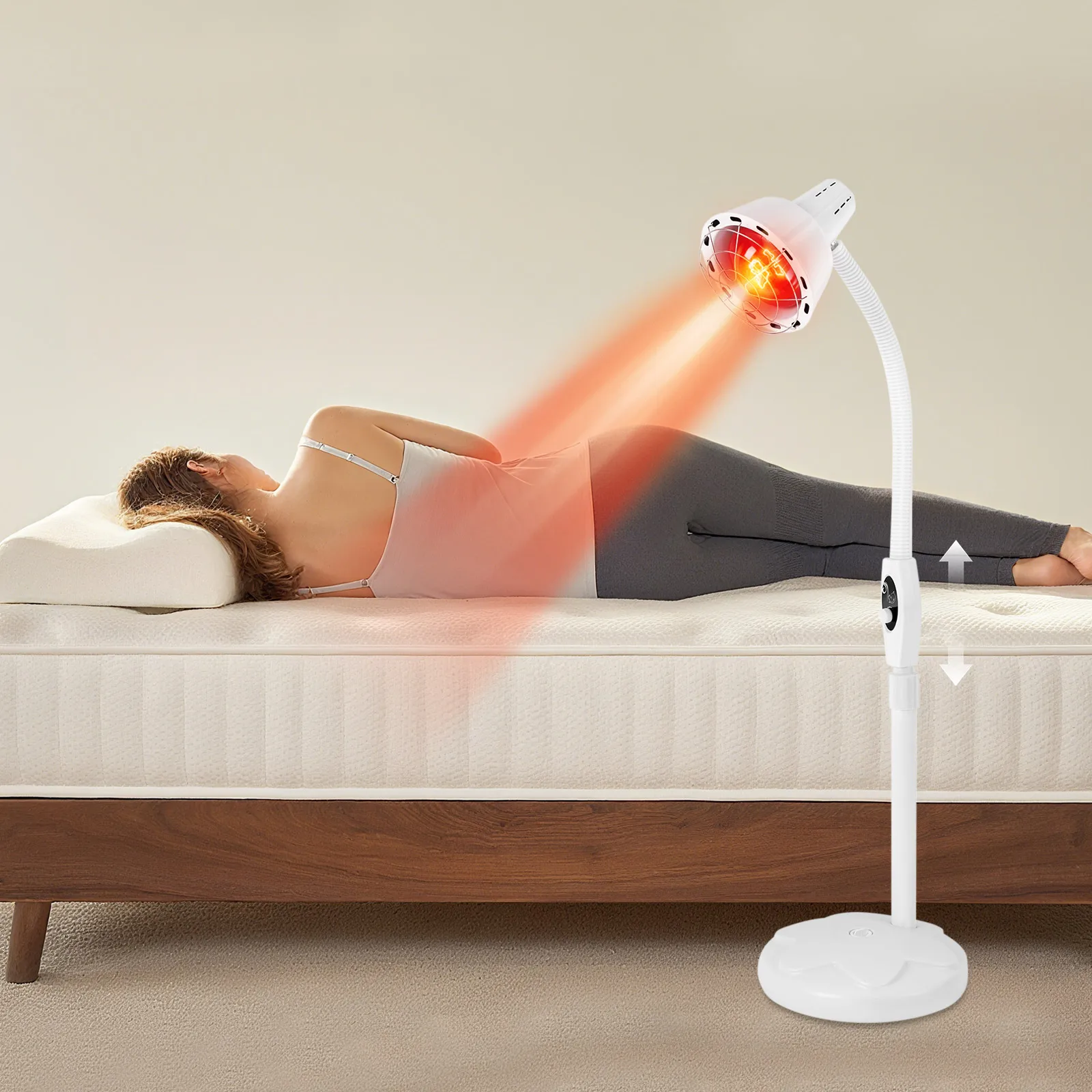 

275W IR Infrared Red Heat Light Therapy Bulb Muscle Pain Relief Therapeutic Lamp Adjustable Floor Stand Temperature Home Use