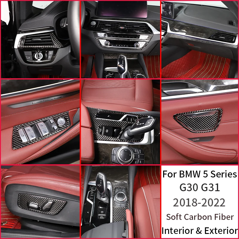 

For BMW 5 Series G30 G31 2018-2022 Car Interior Center Control Panel Door Decoration Sticker Soft Carbon Fiber Auto Parts