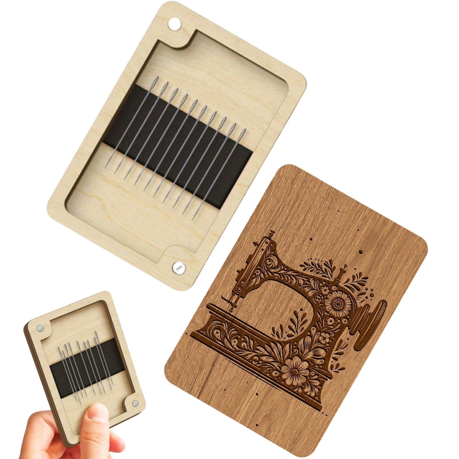 Wooden Needle Box Built-in Strong Magnet Pin Organizer with Lid Sewing Needles Case for Quilters Sewers Craft Supplies Gift