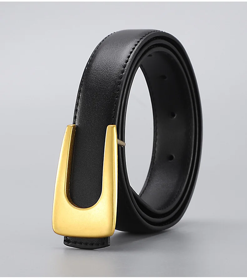 Damen Retro U-Schnallen Echtleder-Gürtel, Minimalistischer Vielseitiger Dekorativer Kleider- und Anzuggürtel, Schlanker Damen-Stil – Detail 13