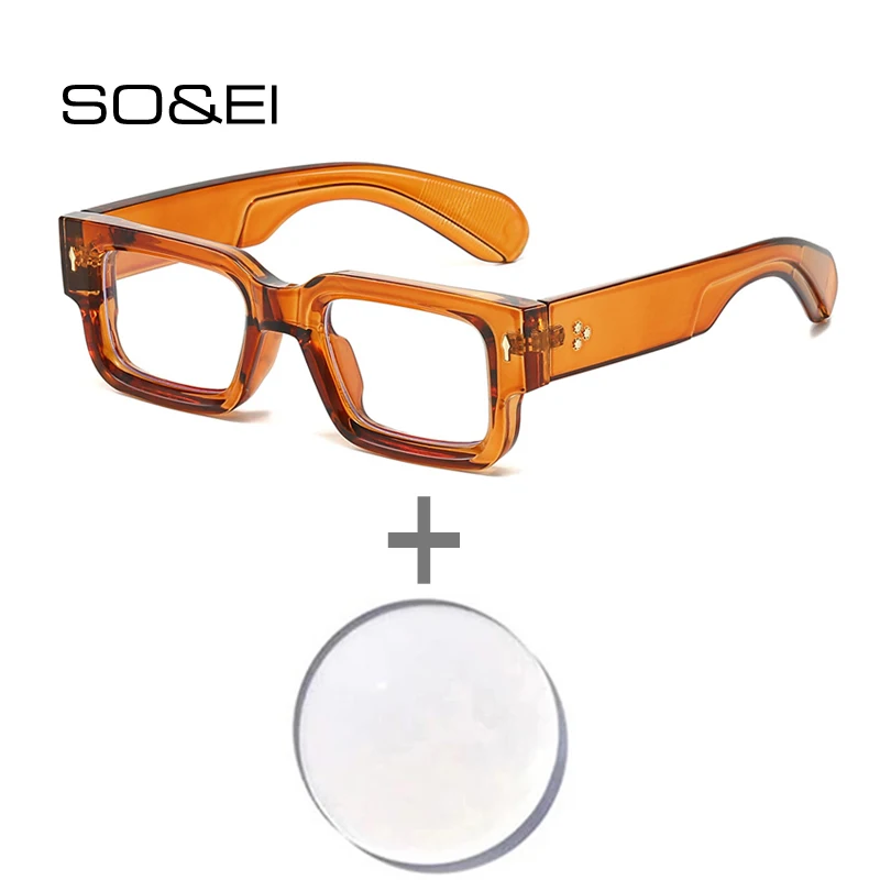

SO&EI Retro Square Rivets Men Prescription Glasses Fashion Myopia/Hyperopia/Progressive Women Optical Eyewear