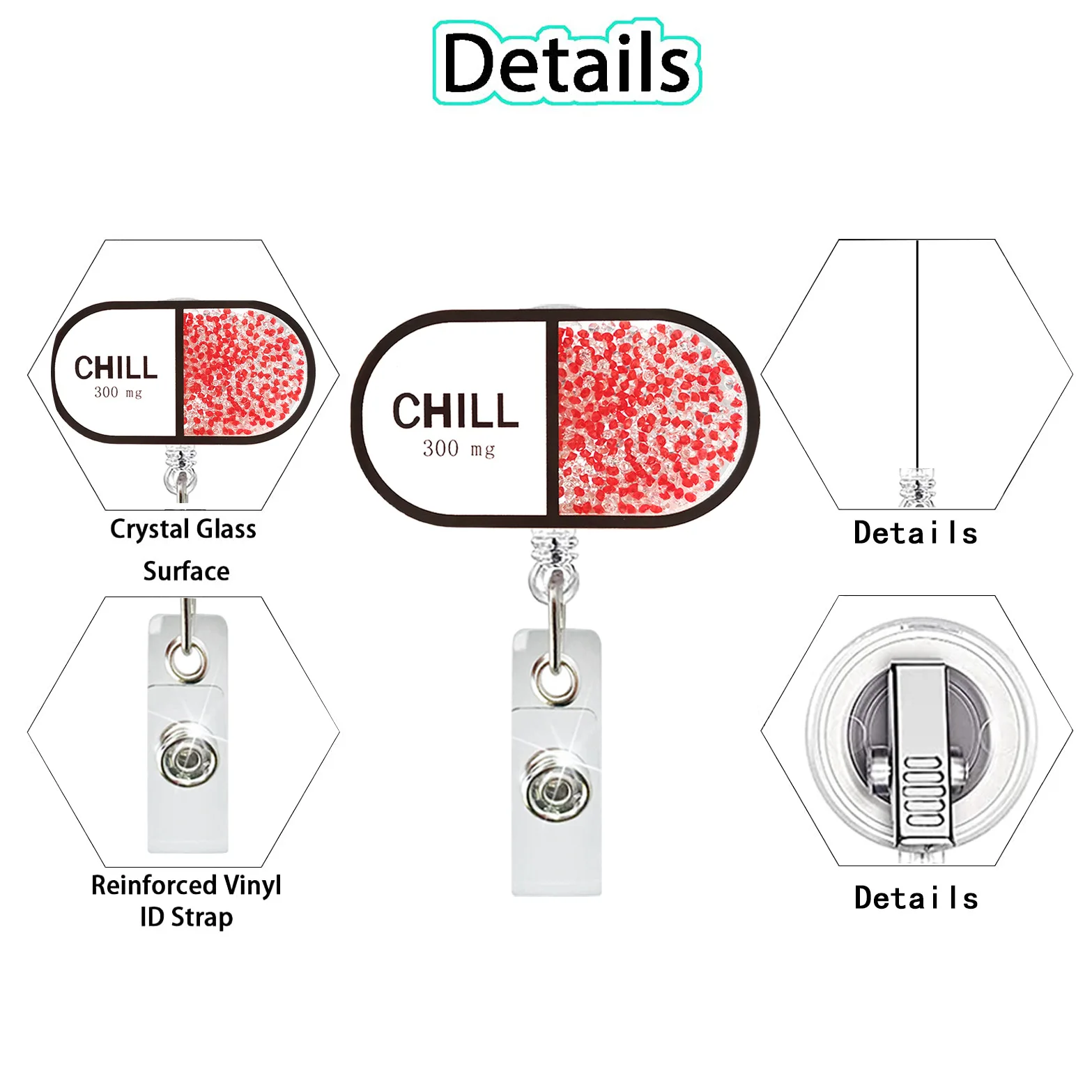Acrylic Quicksand Pills Stethoscope Sling Bottle Rotating ID Badge Holder Doctor Nurse Retractable Badge Reel