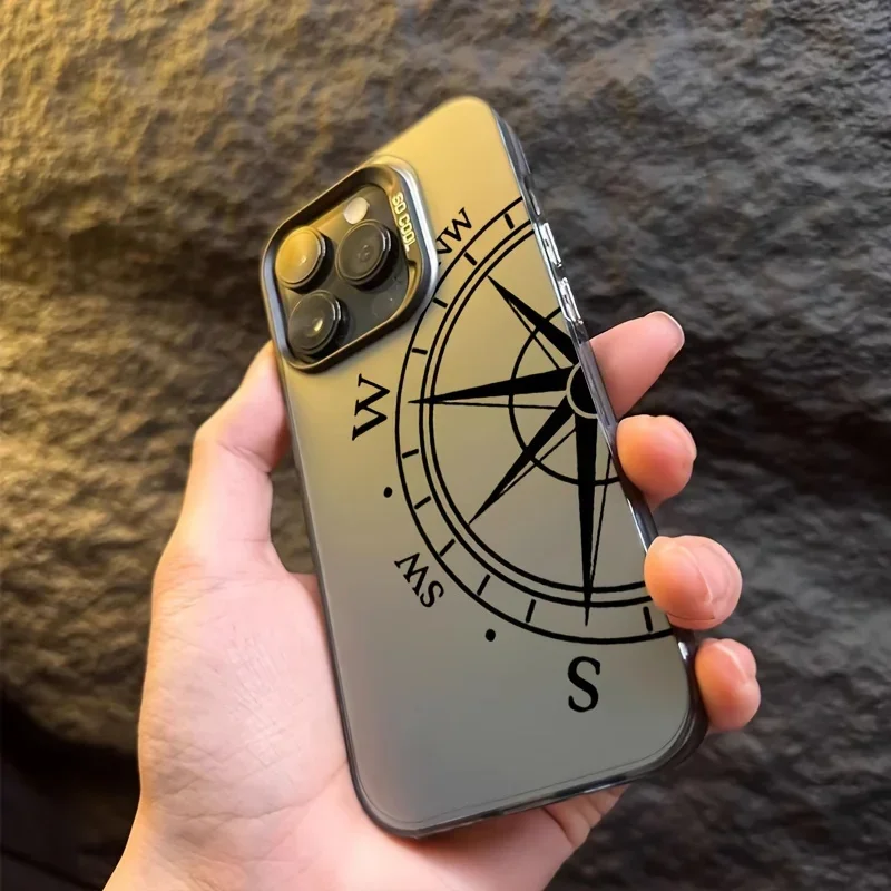 Fashion Vintage Compass Phone Case for iPhone 16 12 13 mini 11 14 15 Pro Max XR 8 Plus Sturdy Hard IMD Plastic Shockproof Cover