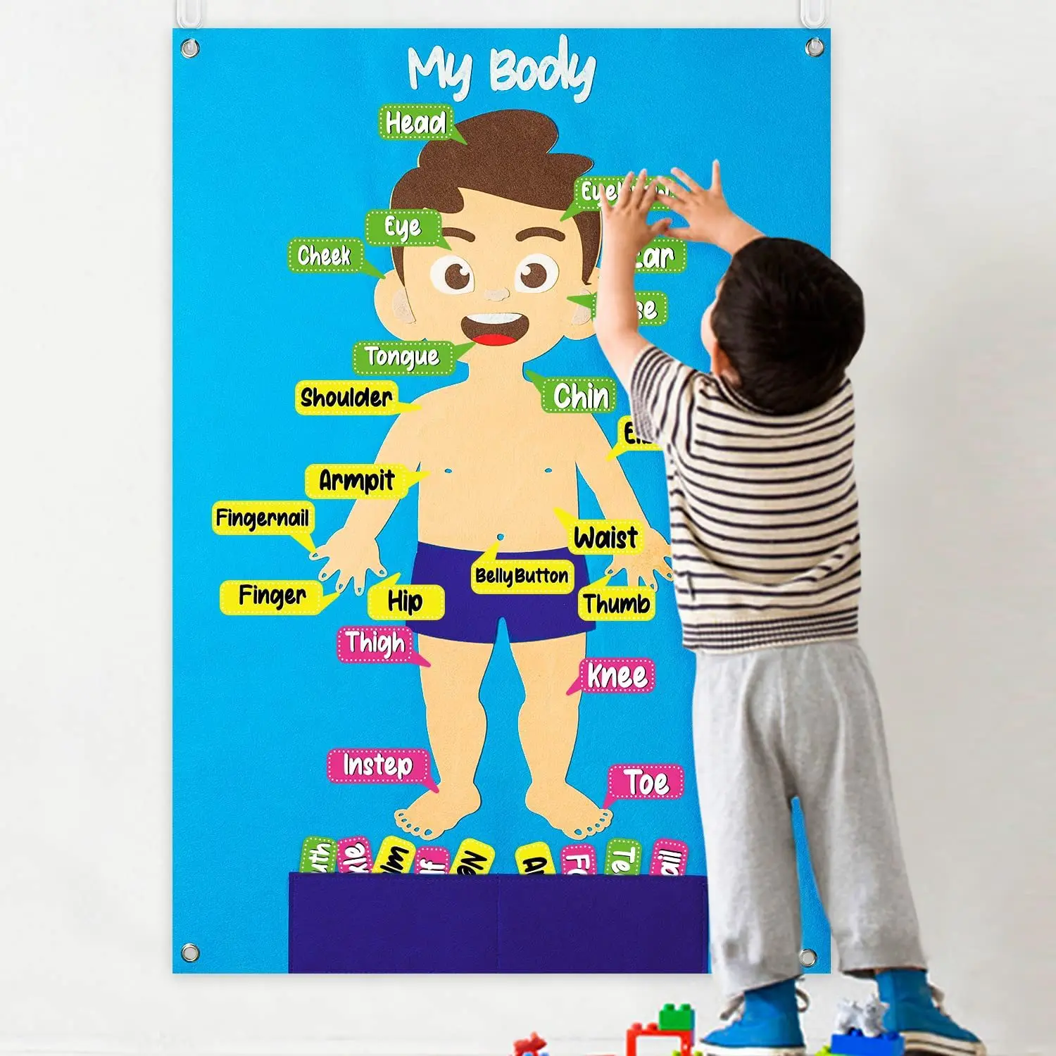 Felt Montessori Baby Busy Board Human Body Preschool Biology Early Learning Toys with 30 Removable Body Parts