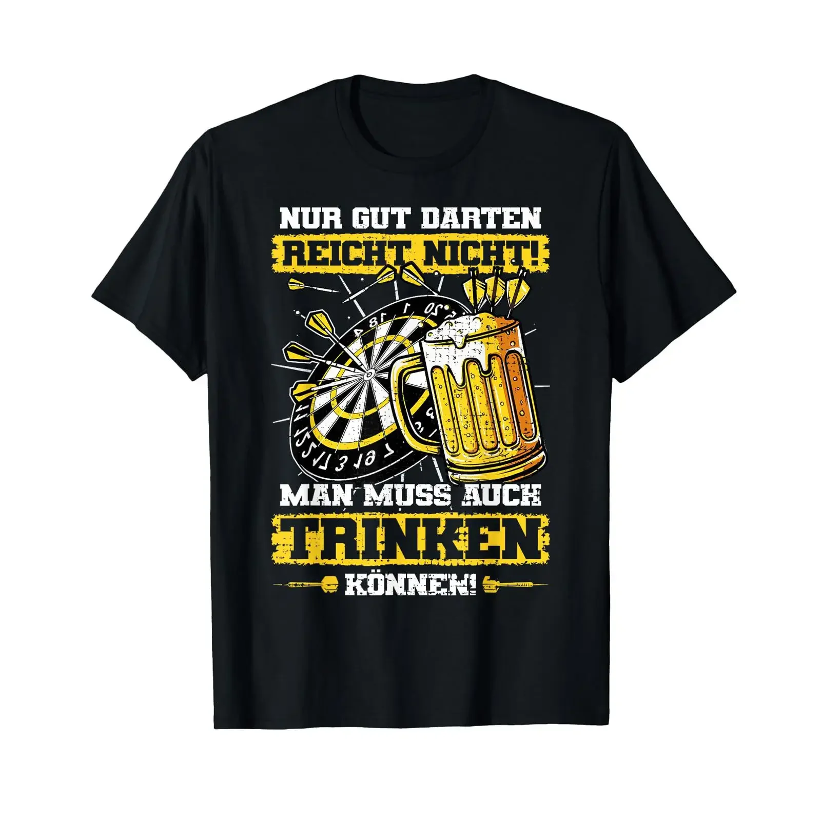 Dart quot Nur Gut Darten Reicht Nicht Beer Drinking Retro T Shirt black vintage Washed Stylish homme Stretched streetwear