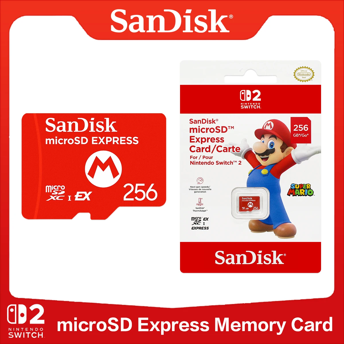 100% Original SanDisk MicroSDXC I EX Express Card Memory Card 256GB Read Speed Up to 880MB/s for Nintendo Switch 2 Professional