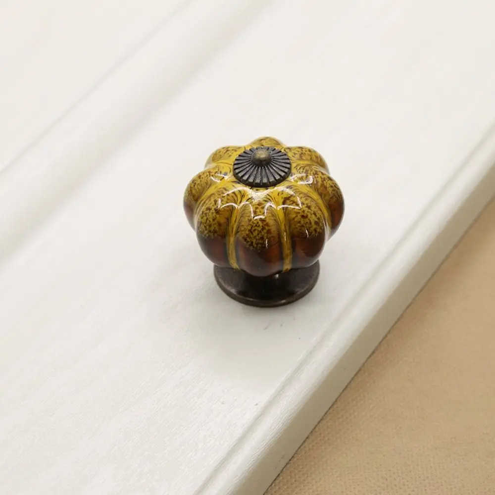 Retro Single Hole Ceramic Pumpkin Handle Leopard Pattern European Style Cabinet Knob Vintage Round Drawer Knobs Cupboard