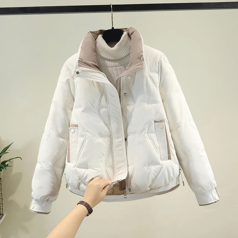 

Женское пуховое хлопковое пальто, зимнее тонкое свободное пальто с воротником-стойкой, корейское пальто для поездок на работу, длинное свековое пальто на молнии, чистый цвет