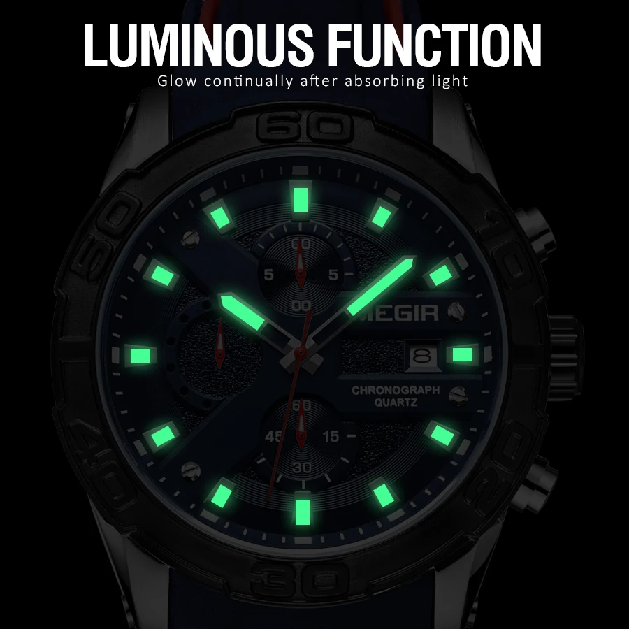 MEGIR Fashion Sport Men Watch Relogio Masculino Silicone Military Watches Clock Waterproof Quartz Wristwatch Chronograph 2055