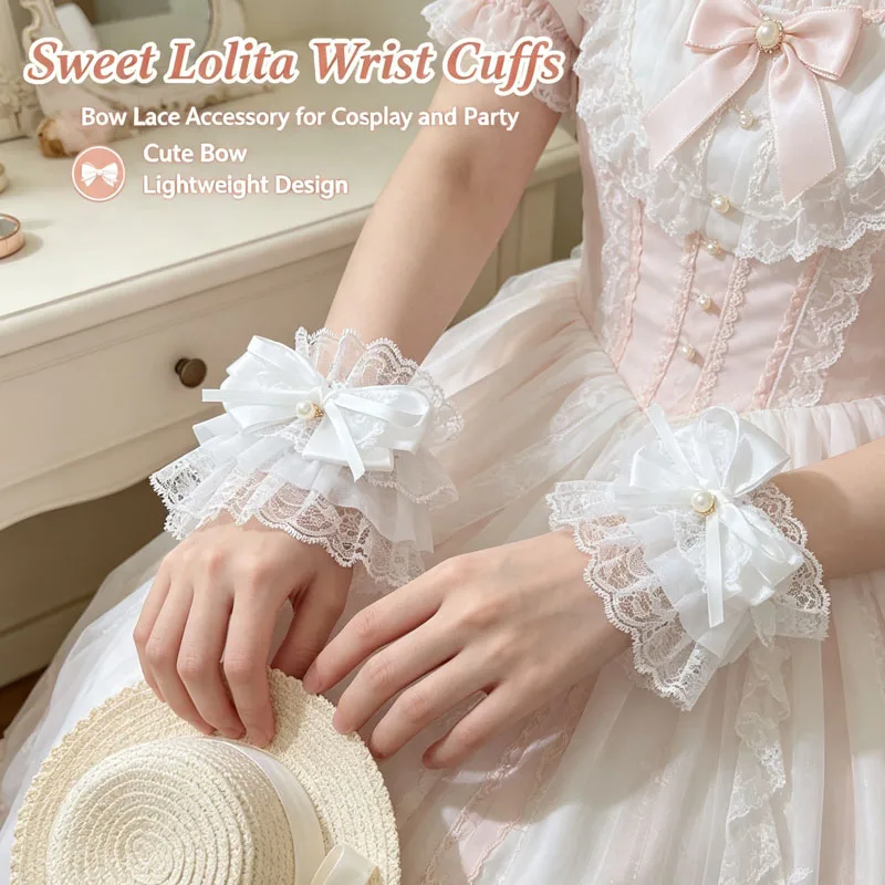 1-10pairs-removable-pearl-lace-bow-flared-cuff-wristlet-lolita-cosplay-layered-sleeve-decor-party-costume-accessory