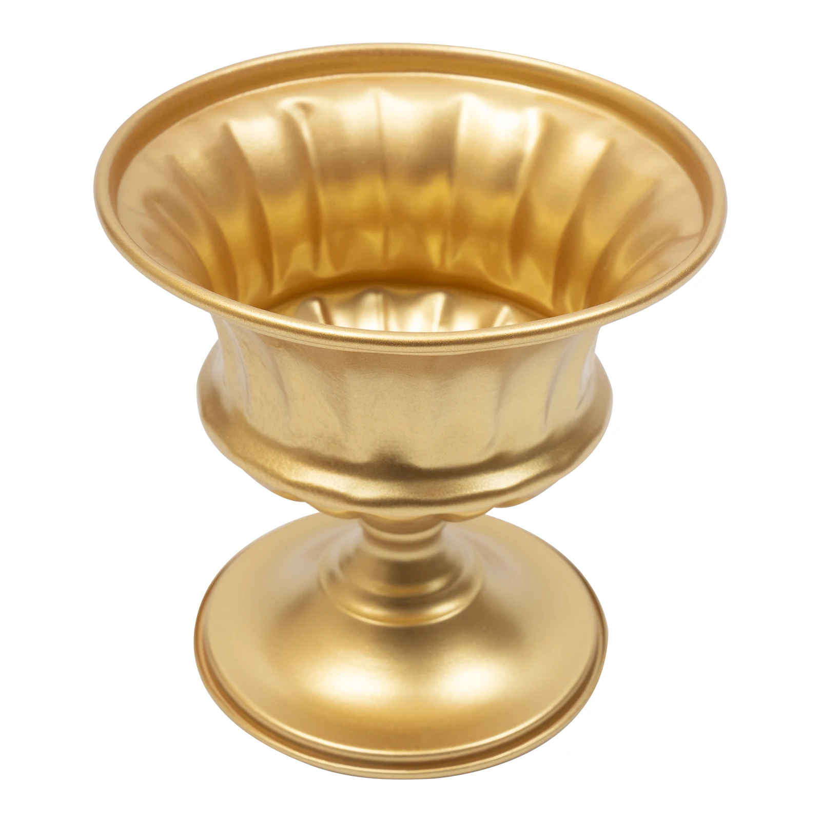 Trumpet Metal Vase, Bright Gold Baking Varnish 15cm Tabletop Centerpiece Vase, Round Stable Base Reusable Flower Holder for Wedding Table Decor