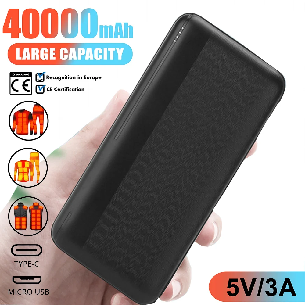 Power Bank 5V 3A 40000mAh, pengisi daya portabel baterai eksternal untuk rompi pemanas, sarung tangan syal Power Bank