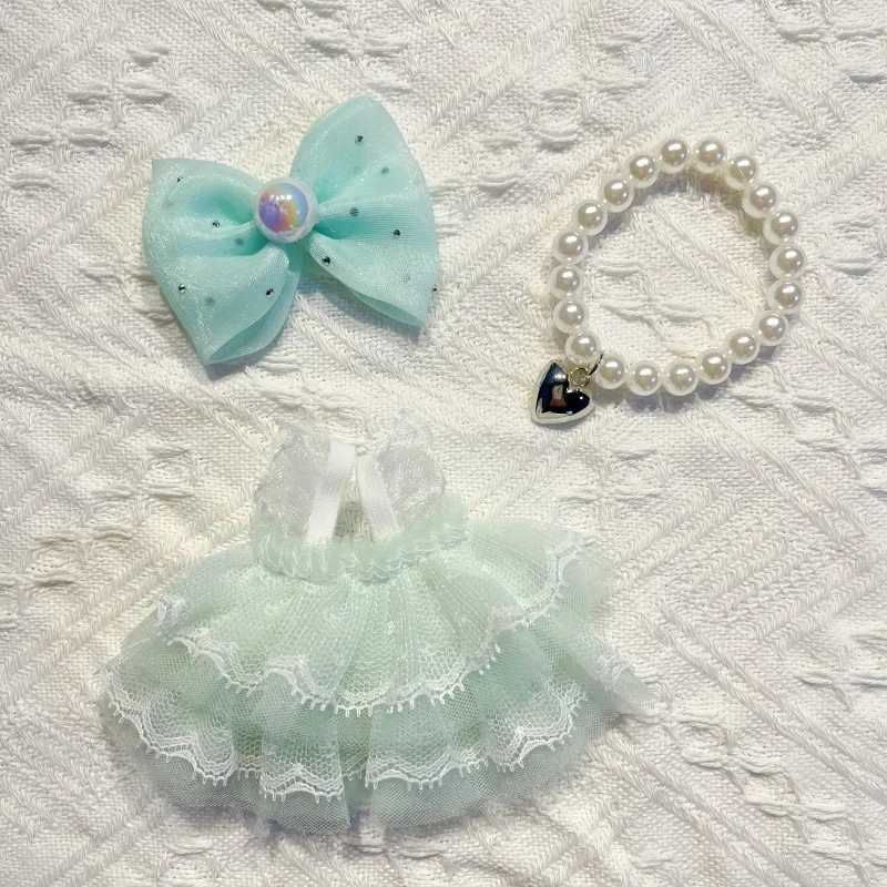 LLabubu Clothing Lace Tutu Dress Bow Hairpin Nabubu15/17cm Vinyl Plush Doll Clothes V1/V2/V3 Clothes Doll  Pear Necklace HP01