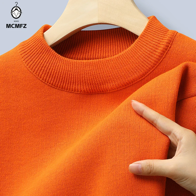 Thermal Lined Half Turtleneck Sweater For Men Elastic Knit Long Sleeve Shirt Thick Warm Base Layer Casual Outdoor Outfit