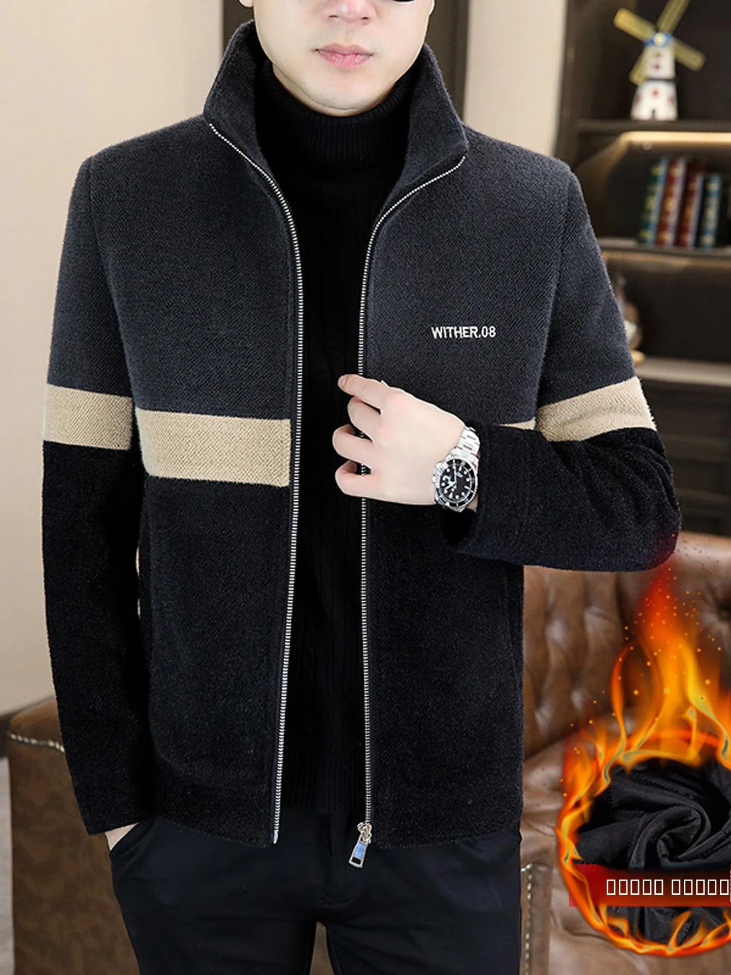 

Новая зимняя мужская шерстяная куртка с воротником-стойкой, утепленная золотистым норковым бархатом, модное городское пальто из хлопка