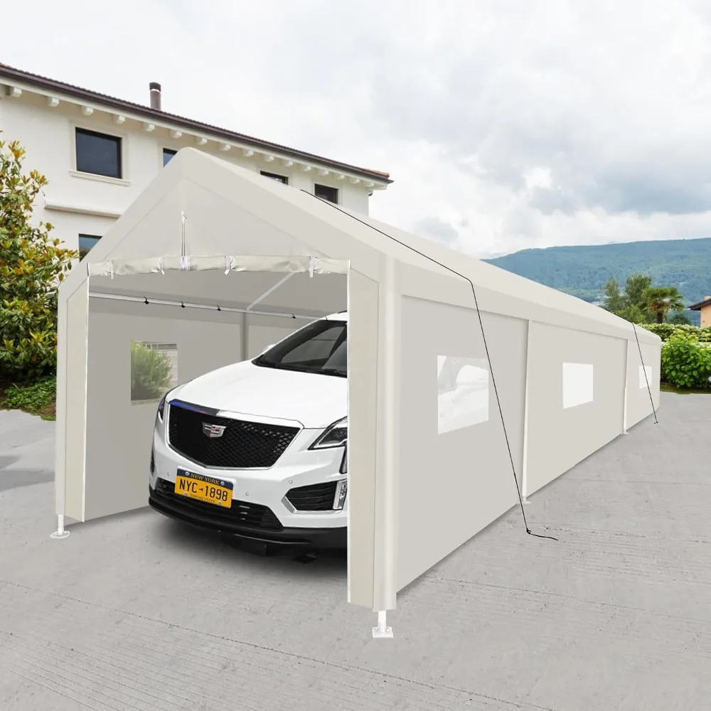 

10x30 FT Heavy Duty Portable Carport Garage Tent Massive Outdoor Storage Shelter with Durable Steel Frame and Weather-Resistant