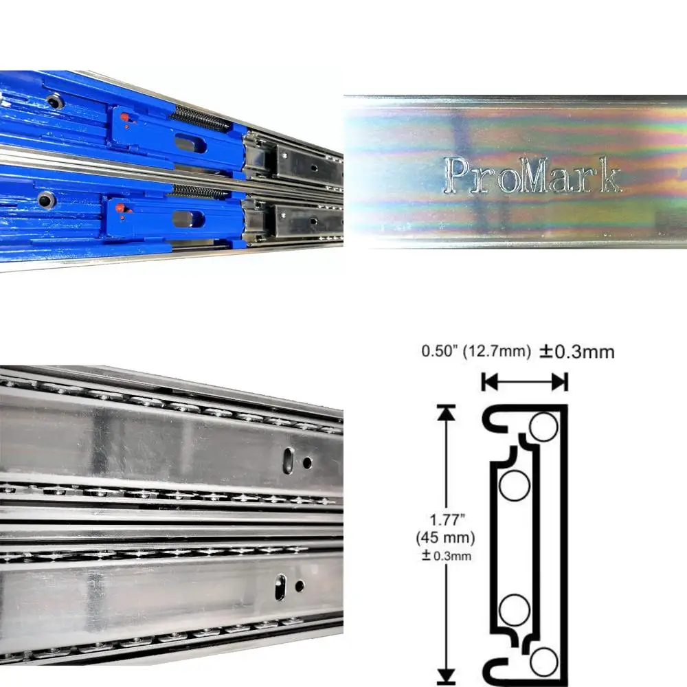 Guías para cajones de montaje lateral con cierre suave, extensión completa, 100LB, paquete de 24 y 5 para almacenamiento resistente
