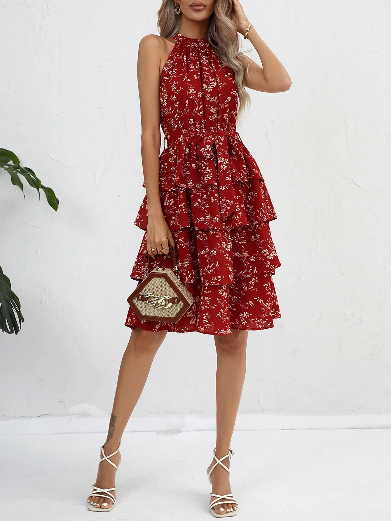 Robe Sexy rouge à volants, épaules dénudées, jupe gâteau sans bretelles, col licou, robe pour occasions spéciales pour femmes