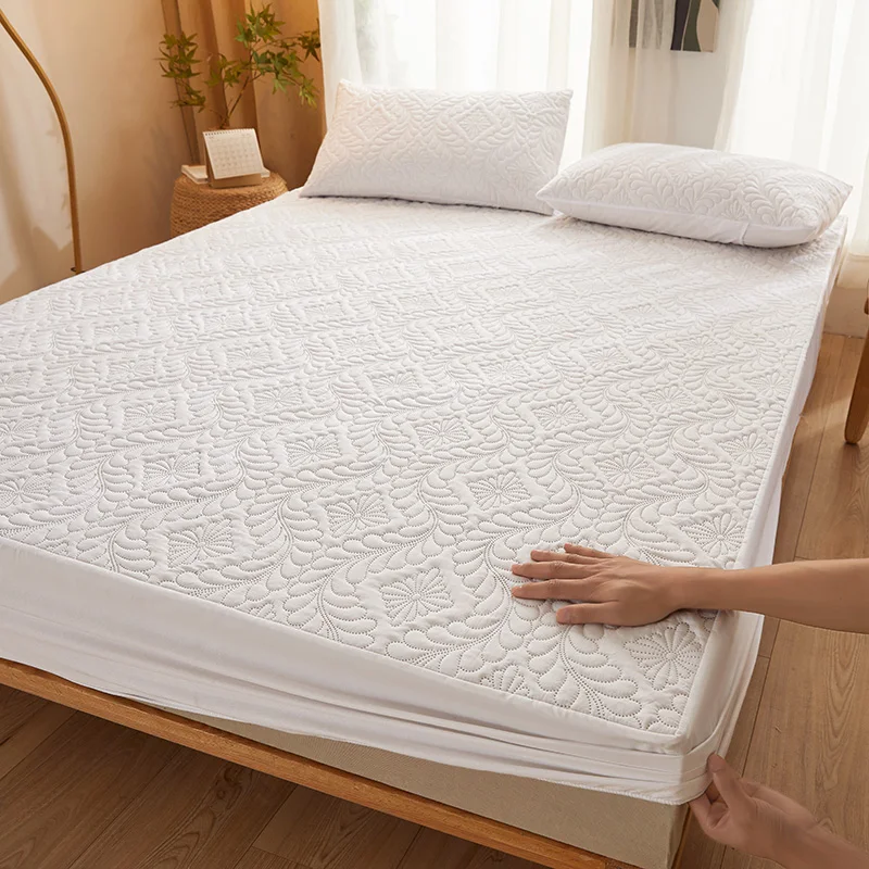 1pc Waterproof Mattress Protector | Soft and Comfortable Solid Color Bedding Fitted Sheet for Bedroom Guest Room