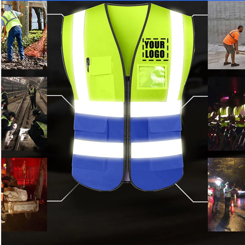 Custom Logo High Visibility Reflective Safety Vest Work Uniform Signal Security Jacket Reflex Clothing Rider Motor Geology Man