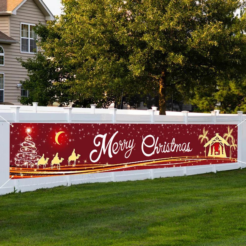 Merry Christmas Nativity Jesus Born Yard Banner Hanging Porch Sign Decor Cover for Outdoor Lawn Wall Fence Party